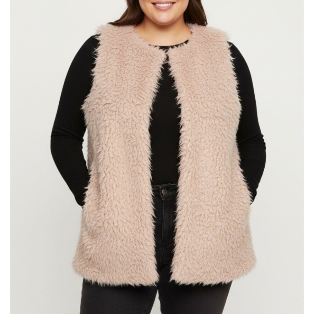 CATO WOMAN Blush Pink SHAGGY FAUX FUR VEST TOP Curly Lamb Look w/Pockets 18W/20W